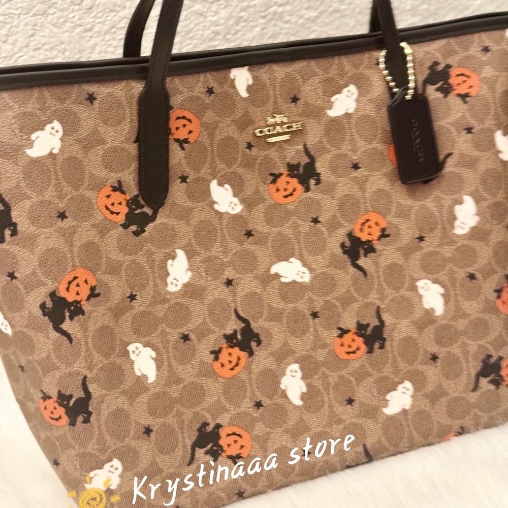 Coach City Tote In Signature Canvas With Halloween Print CW450 - Picture 4 of 13